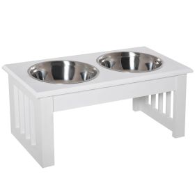 Wooden Dog Feeding Station with 2 Stainless Steel Bowls and Non-Slip Base Elegant White Wooden Dog Feeding Station with 2 Stainless Steel Bowls and Non-Slip Base Elegant White